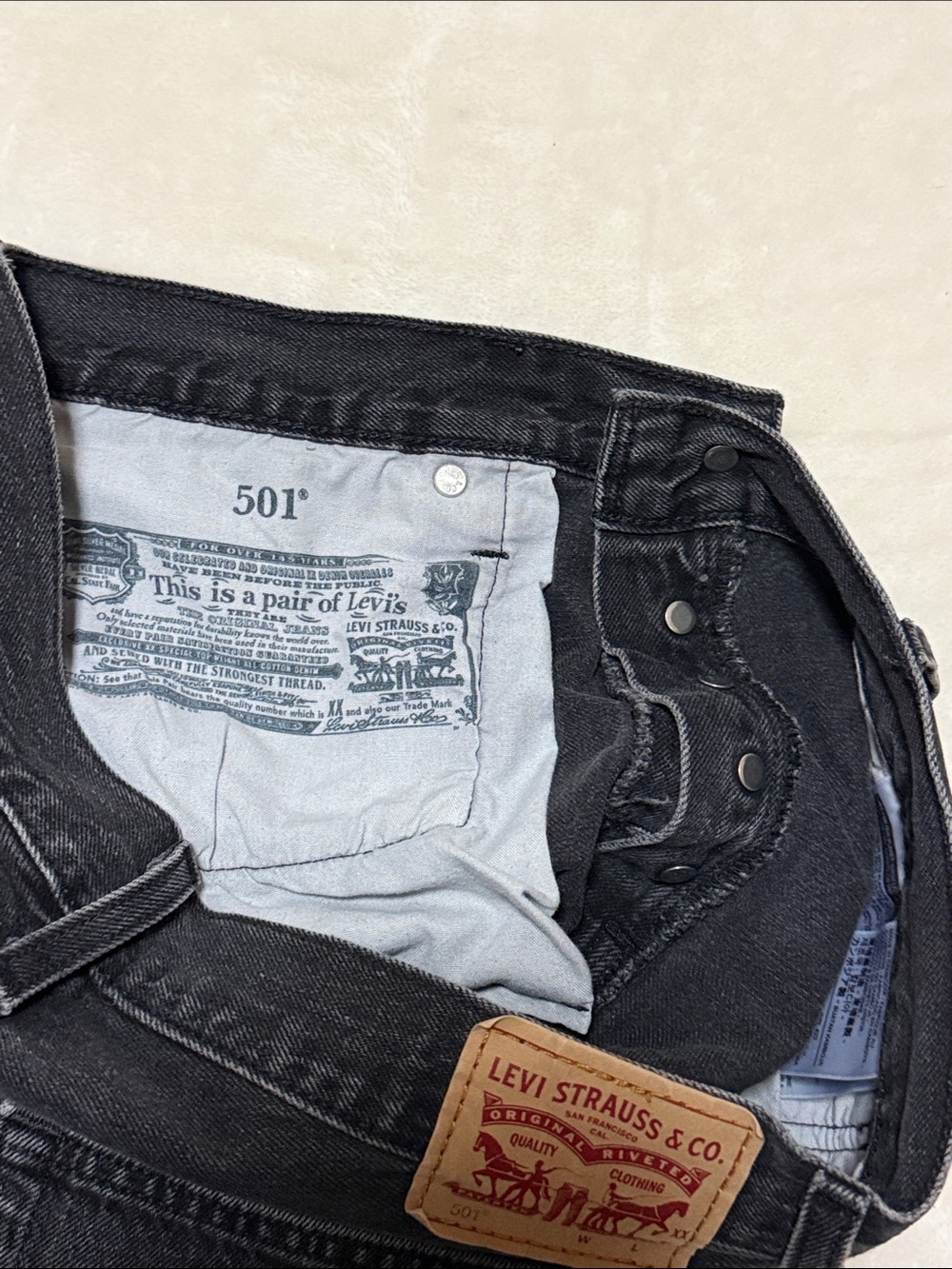 Levi's 501 Black Distressed Cutoff Denim Shorts - Picture 5 of 5